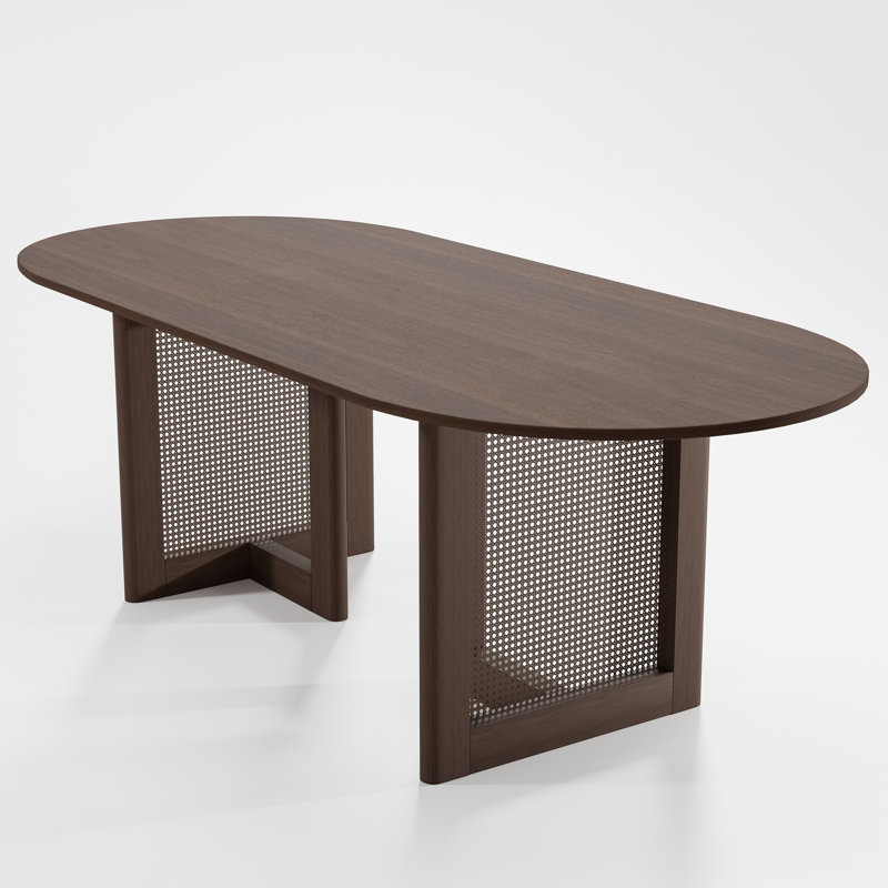 Ensemble de table et de chaises de salle à manger ovales de 170 cm (67 po) avec des chaises rembourrées, en rotin, avec double piétement pour 2 à 6 personnes.