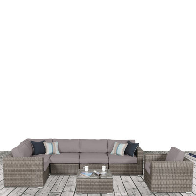 Clem Wicker Fully Assembled 5 - Person Seating Group with Sunbrella Cushions