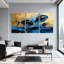 Poisson bleu, fond doré, vagues d'eau, ensemble de 3 impressions sur toile-962327469