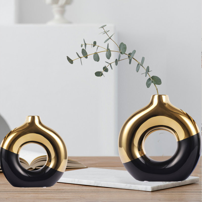 Vase à fleurs, vase à fleurs, vase en céramique pour la décoration intérieure, ensemble de 2, Noir