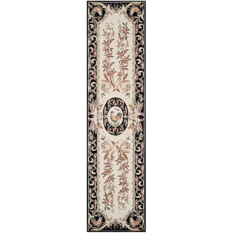 Kinchen Hand Hooked Wool Floral Rug, Runner 2'6" x 8'