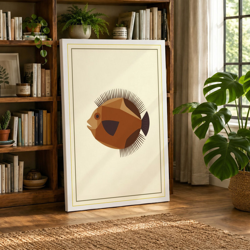 Geometric Fish Mid-Century - Wrapped Canvas, 30x20 - 76.2 x 50.8 cm, Ochre Border