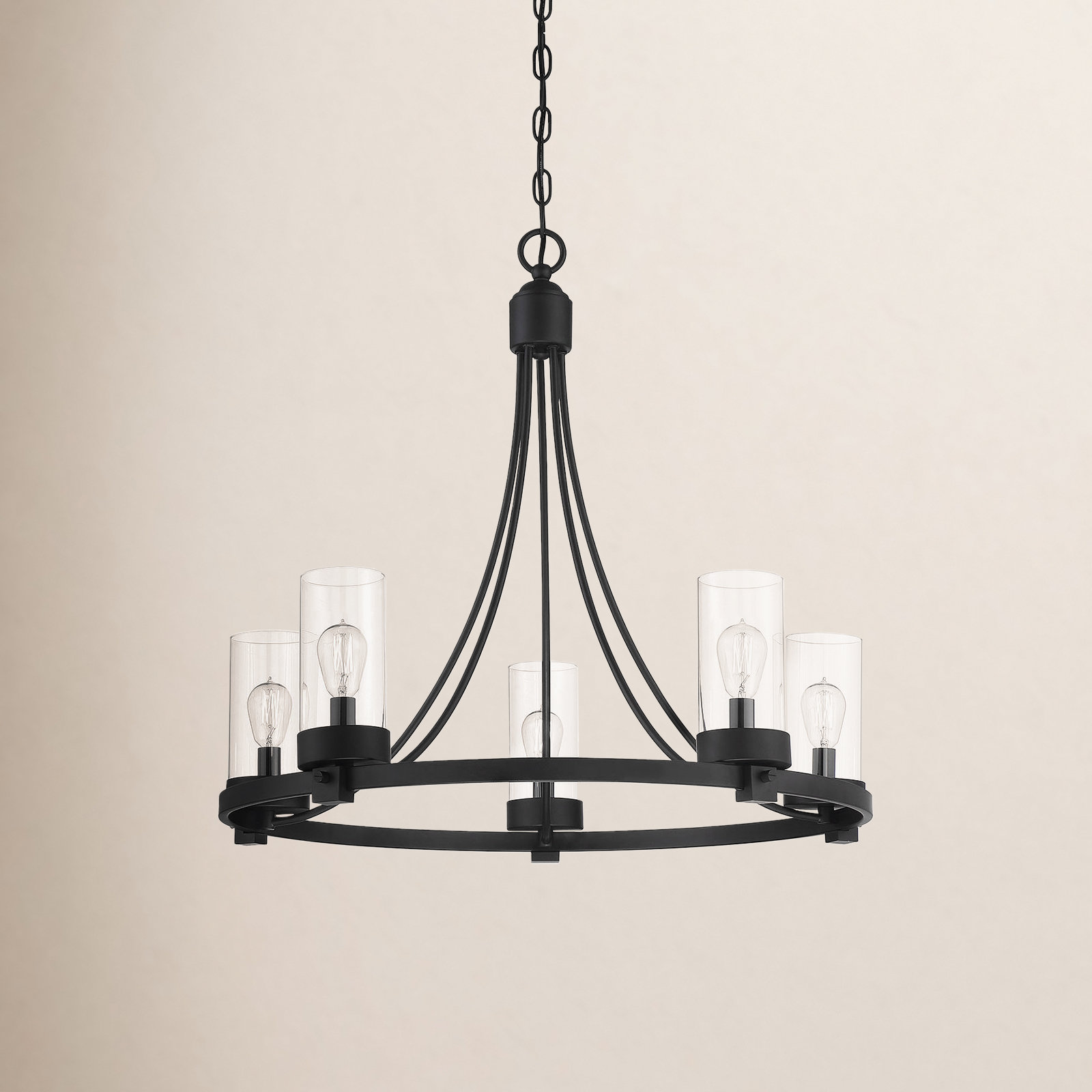 Laurie 5 - Light Wagon Wheel Chandelier, Matte Black
