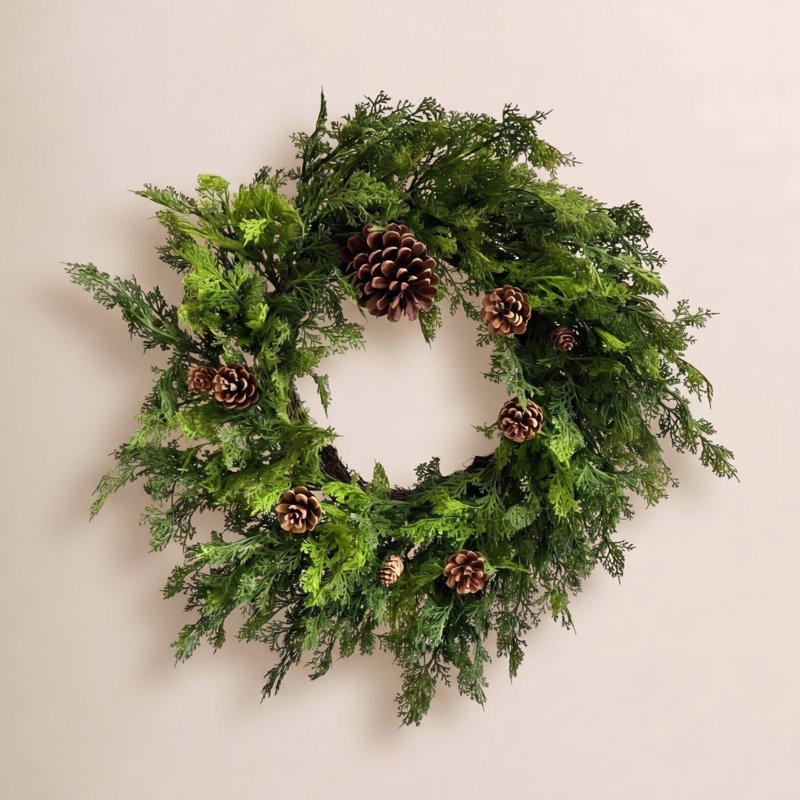 Couronne de 24 po en faux cèdre rustique 24 po avec pommes de pin pour décoration de Noël