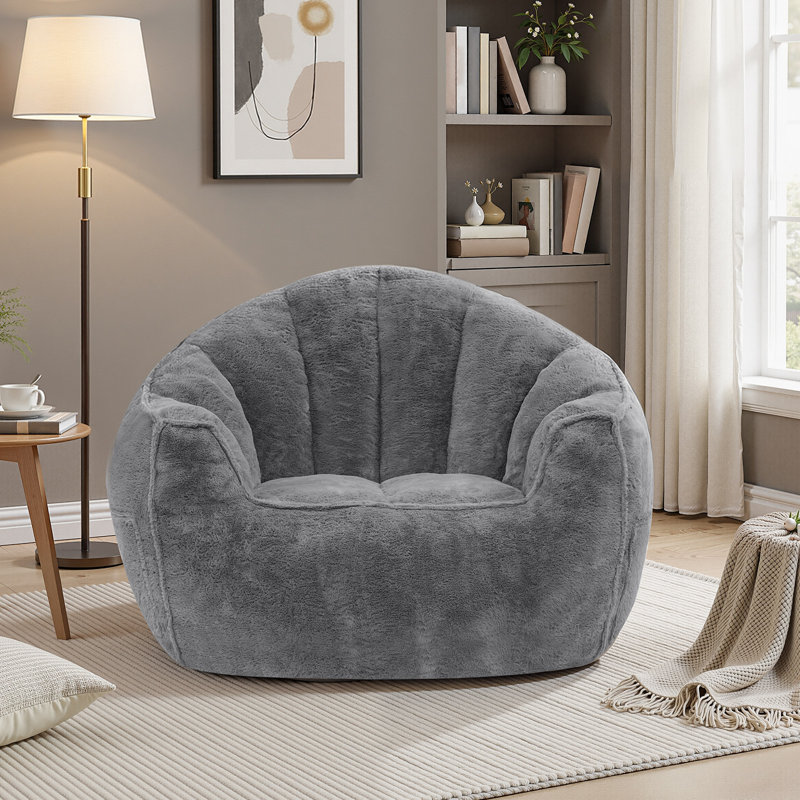 Fauteuil à billes surdimensionné, chaise longue moelleuse en fausse fourrure, Fausse fourrure grise