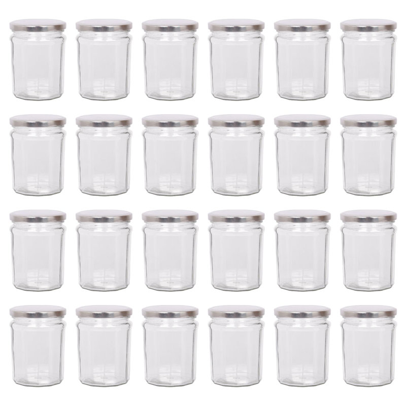 Glass Jar - Set of 24, Silver, 380ml
