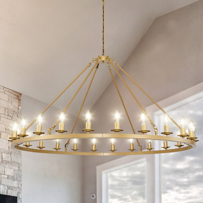 Mccormick 24-Light-Wagon Wheel Chandelier, Farmhouse Wagon Wheel Chandeliers For Dining Room, Round Chandelier For Living Room, Foyer, Entryway