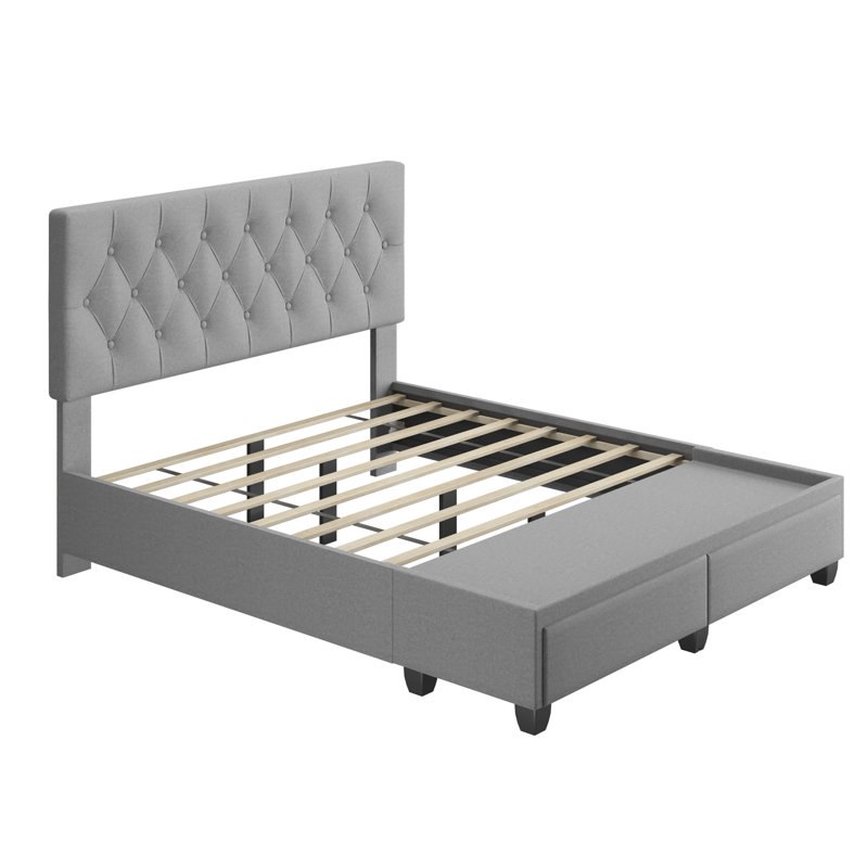 Structure de lit tapissier Salerno, Gris, Grand