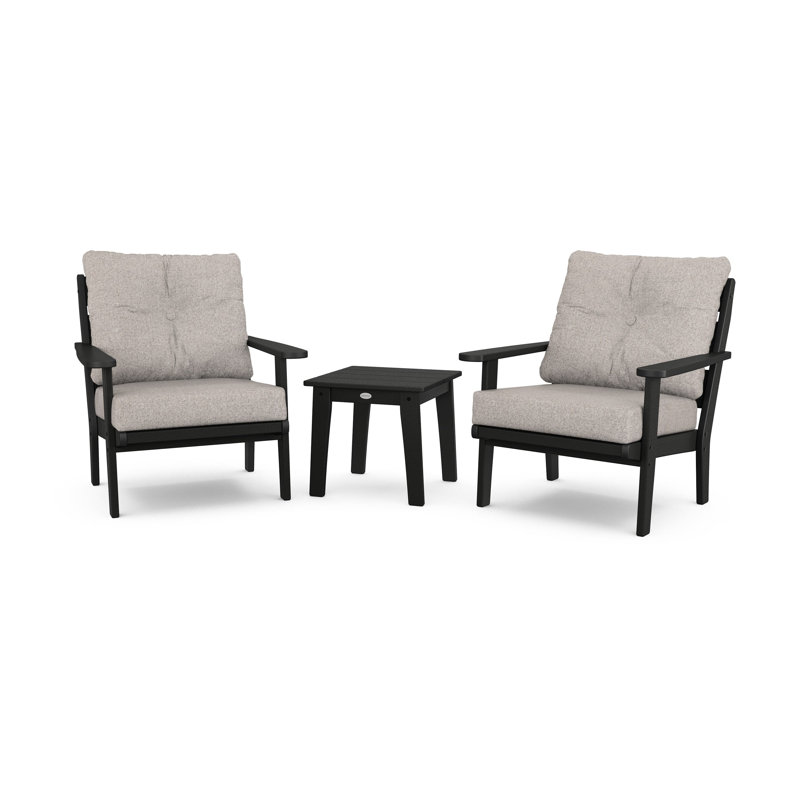 Lakeside 3-Piece Deep Seating Chair Set, Black, Weathered Tweed