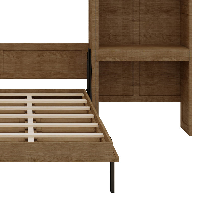 Lit escamotable avec bureau, armoire de rangement, lumière DEL, tiroir, lit escamotable mural, lit escamotable peu encombrant