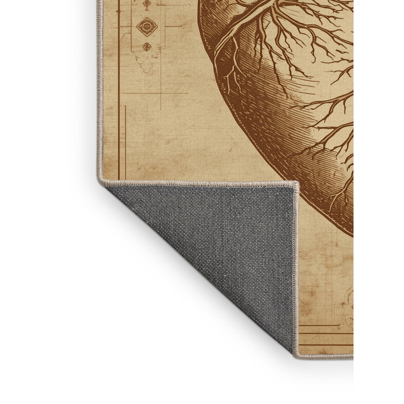Tapis moelleux moelleux de style traditionnel à motif d'anatomie médicale - beige, 7 x 9