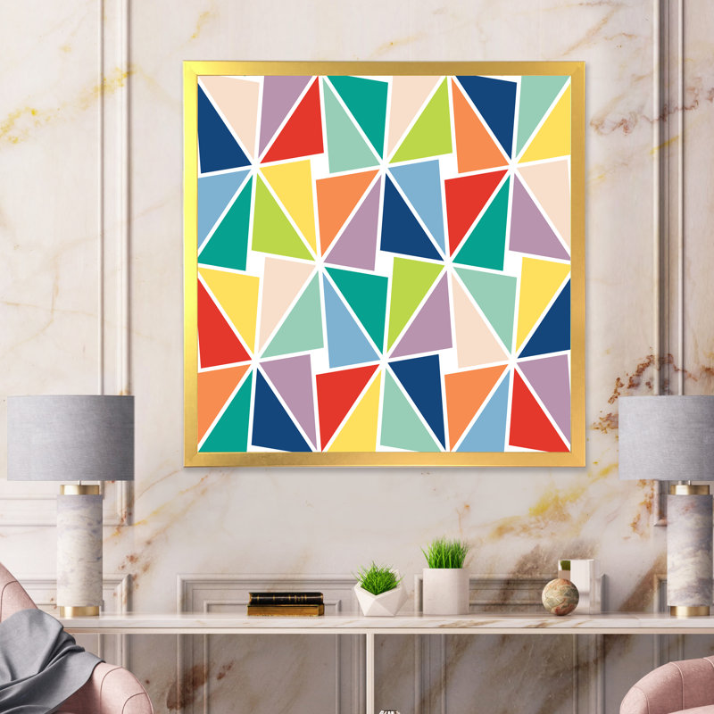 " Multicolored Triangle Pattern ", Gold Picture Frame, 36" H x 36" W x 1" D