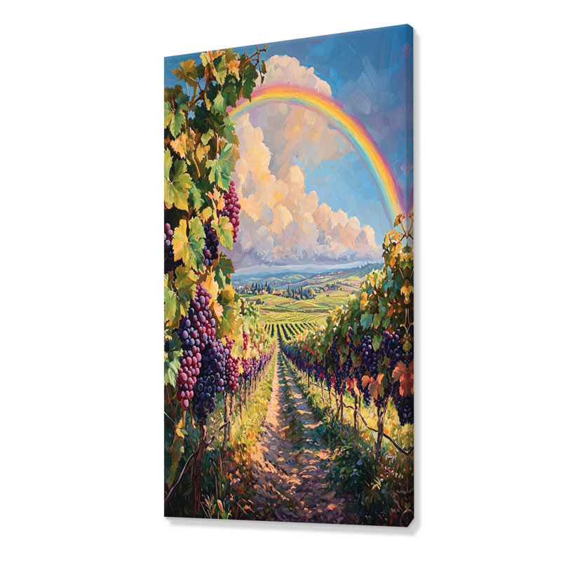 Rainbow Over The Vineyard - Rainbow, reproduction d'art sur toile encadrée, H 60 po x l 28 po, Toile tendue