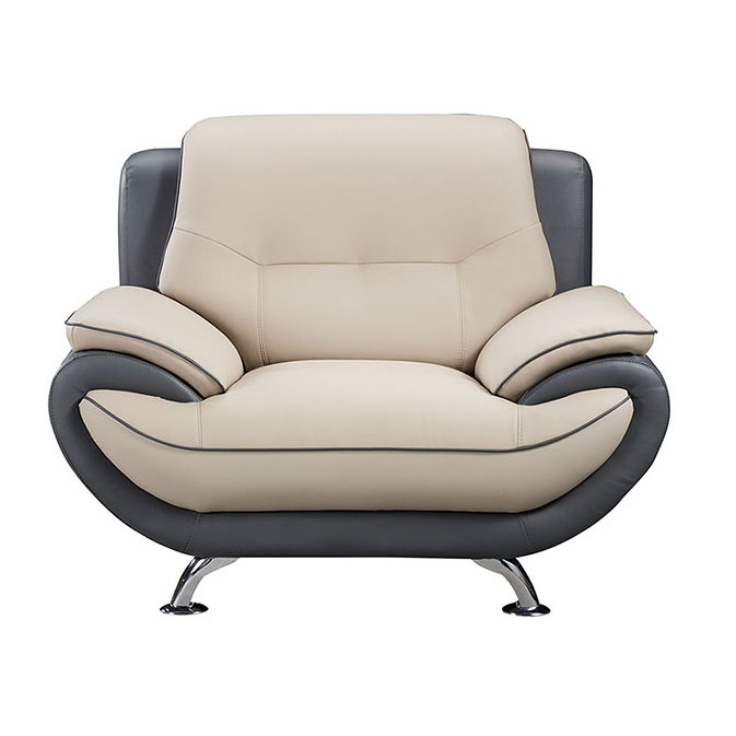 Sulayman 50" Wide Vegan Leather Armchair, Light Gray/Dark Gray Faux Leather
