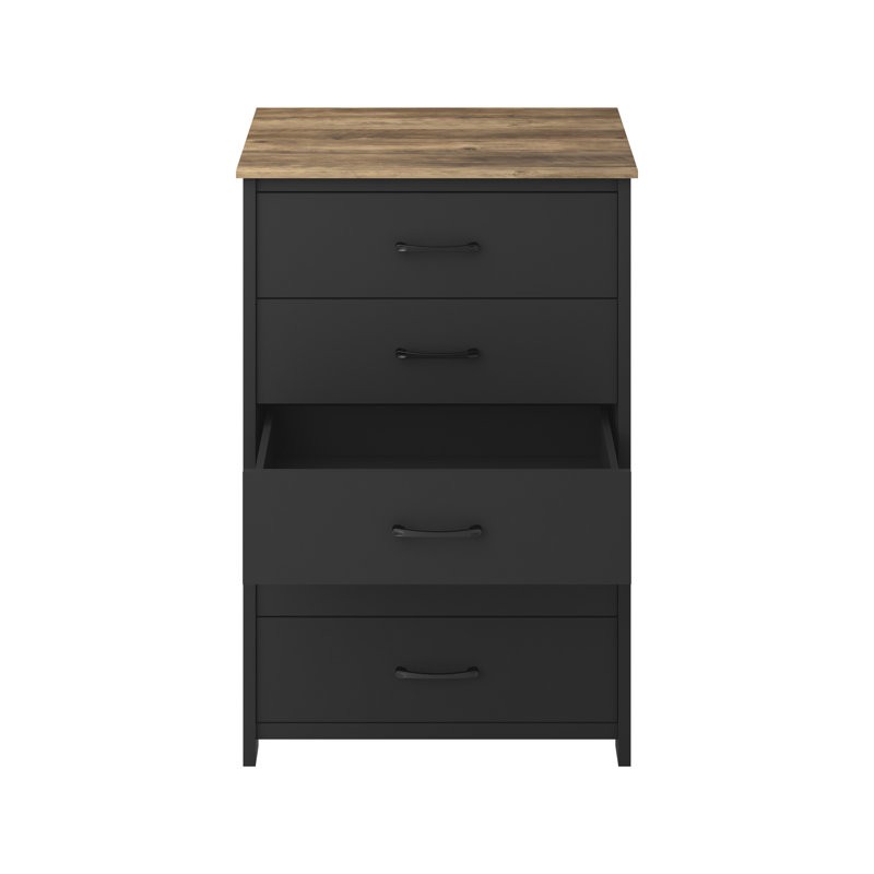 Commode 5 tiroirs Allysyn, Noir / chêne noueux