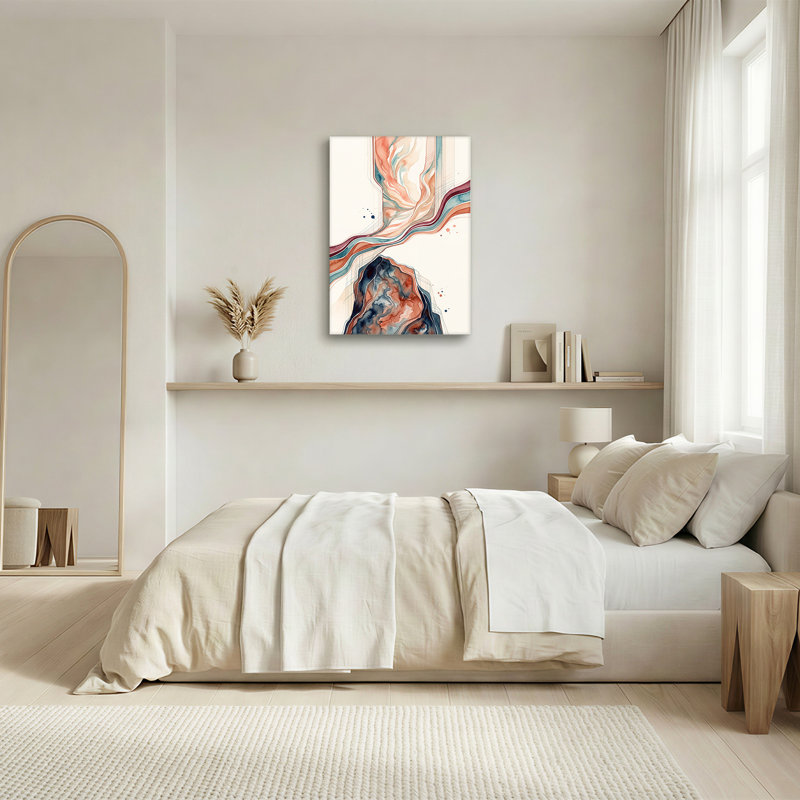 Art abstrait sur toile, rubans aquarelles abstraites en sarcelle et terre cuite, H 30 po x l 20 po