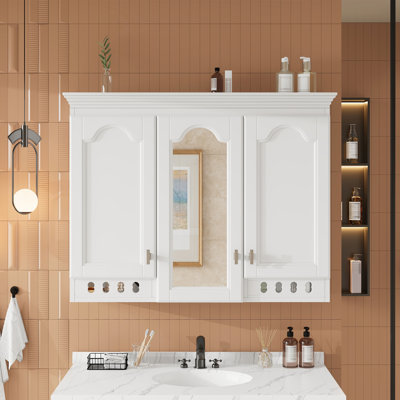 Armoire à miroir murale 35 pouces tout-en-un avec tablettes réglables, charnières à fermeture en douceur, pour meuble-lavabo, salon, rangement de chambre à coucher