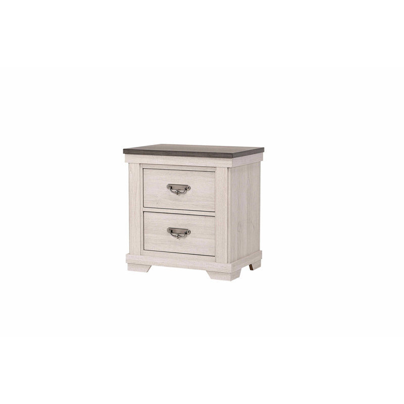 Table de chevet beige avec 2 tiroirs et fabrication solide de style rustique