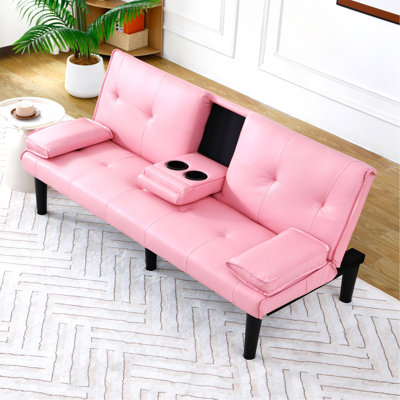 The 67" pink PVC multi-functional Sofa bed,with a foldable and cup holder design,makes it extremely convenient to turn the living room into a guest room