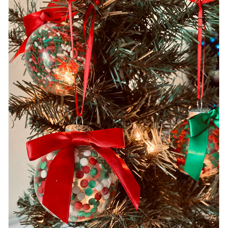 Ensemble de 3 décorations de Noël confettis et saupoudrées avec nœuds en satin
