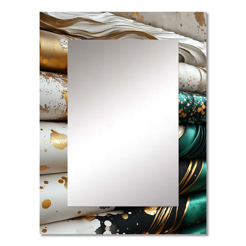 Gold Moroccan Textiles I - Morocco Large Wall Mirror, Traditional Decorative Mirror, Printed Metal Art, 32" x 24"