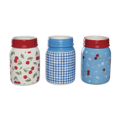 Cherry Jars Set of 3 Decorative Ceramic Containers