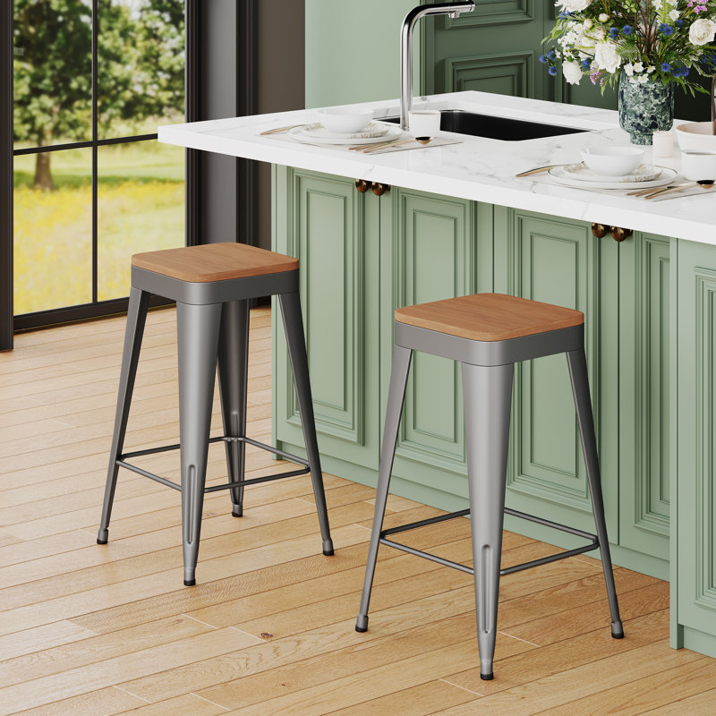 Metal Counter And Bar Stools, Counter Stool (26" Seat Height), Silver
