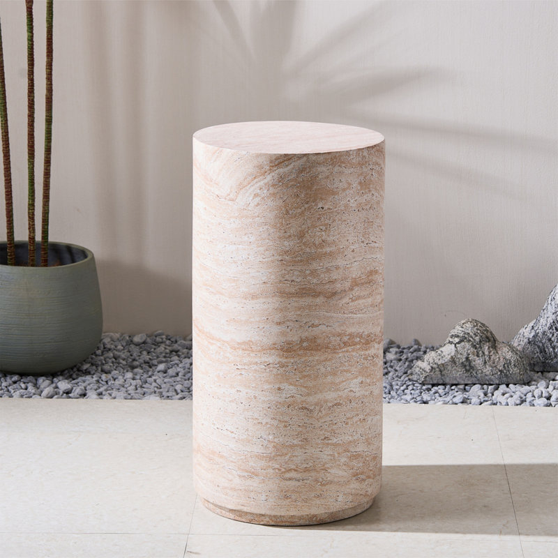 W14.17'' X H27.56'' Magnesium Oxide Faux Marble Outdoor Round Side Table