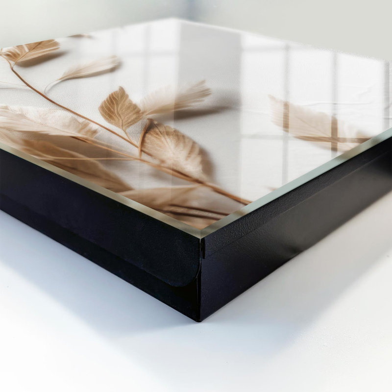 Key cabinet for wall, Opens to the right, 30x30x5, White, Delicate beige feathers on a light background, 