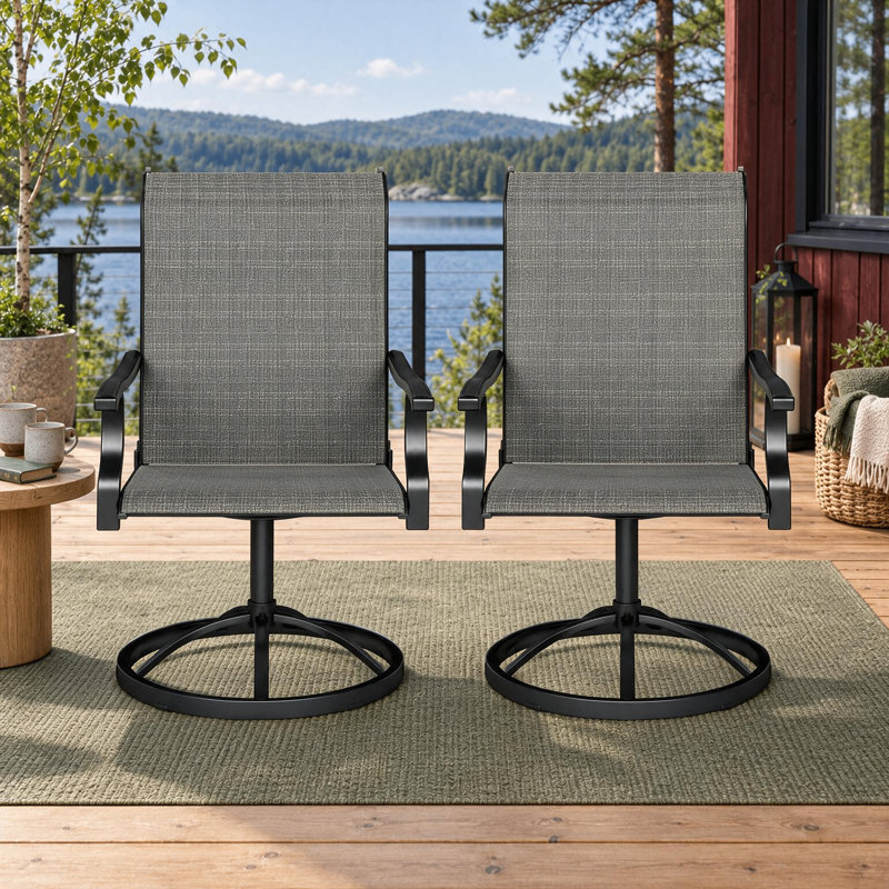 Ensemble de 2 fauteuils d'extérieur modernes en maille respirante avec dossier profilé, pour terrasses et vérandas, Gris