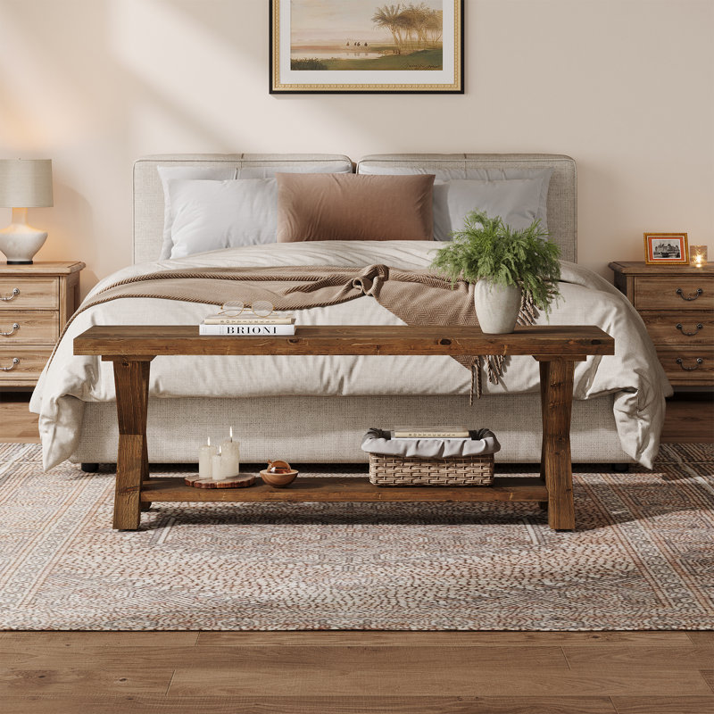 43.3" W Solid Wood Storage Bench