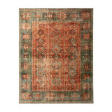 Hand-Knotted Classic Geometric Pattern Rug With Orange Green By Rug & Kilim