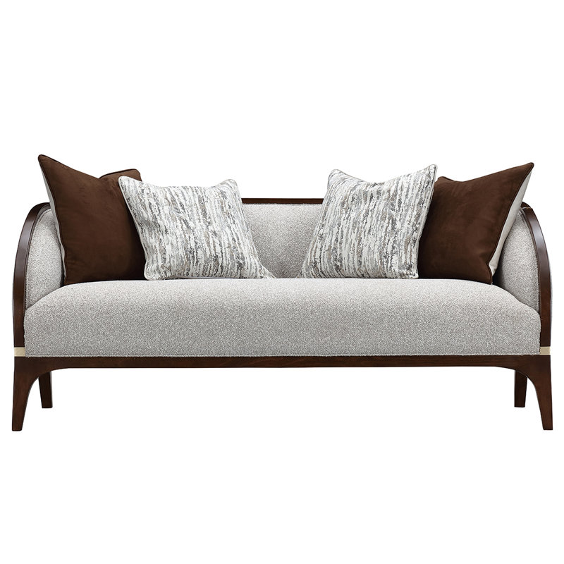 Houston Bouclé 2-Seater Loveseat - Pebble Gray/Walnut