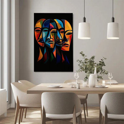 1Pc Framed Canvas Poster Print Abstract Face, Geometric Color Patchwork, Cubist Style Wall Art Decor, Perfect for Room Decor Living Room Bedroom Offic
