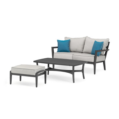 Venetia 3 Piece Sunbrella Outdoor Patio Love Seat, Coffee Table, & Ottoman Set - Gray -  RST Brands, OP-ALLOVTO-VEN