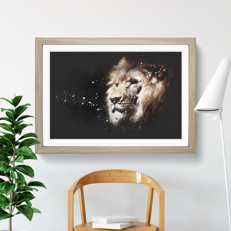 Lion Vol.8 - Picture Frame Graphic Art, Oak Framed, 65cm H x 90cm W x 2cm D