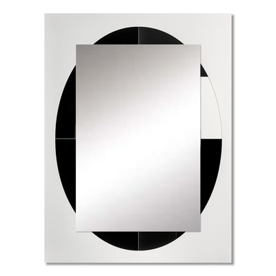 Bauhaus Black And White Circular Minimalism I - Geometric Mirror, Black Decorative Wall Mirror, Printed Metal Art