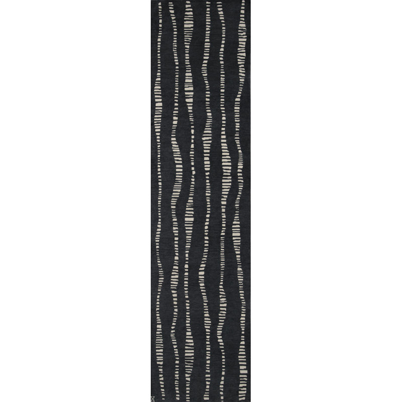 Terranova Wool Striped Area Rug in Onyx/Ivory, Runner 3' x 15'