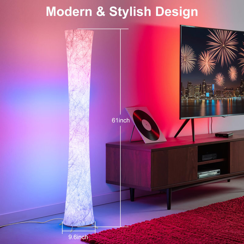Lampe sur pied Smart RVB avec Music Sync - Lampe de coin à changement de couleur de 61 po avec application et télécommande, 16 millions de couleurs pour la chambre à coucher, la salle de jeux et l'éclairage du salon