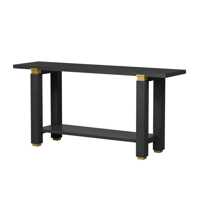 U_Style 62.9" Modern Minimalist Console Table, Solid Wood Entryway Sofa Table With Metal Accents, Built-In Shelf, For Living Room, Hallway (3 Colors: Black, Gray, Natural)