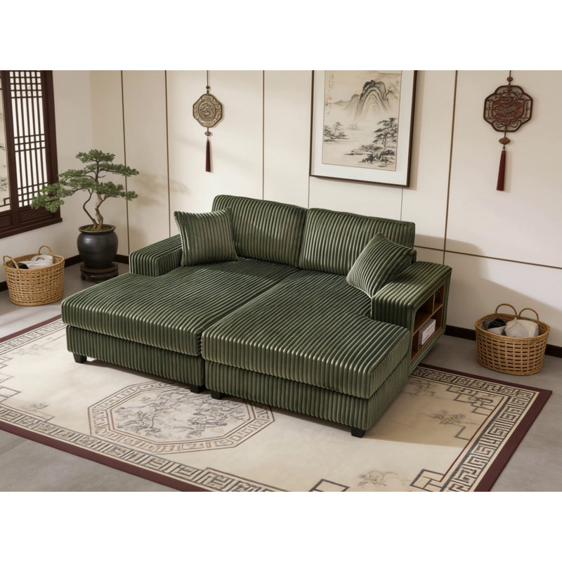 Canapé convertible surdimensionné en velours côtelé, fauteuil-lit moderne moelleux, mobilier de salon double, vert