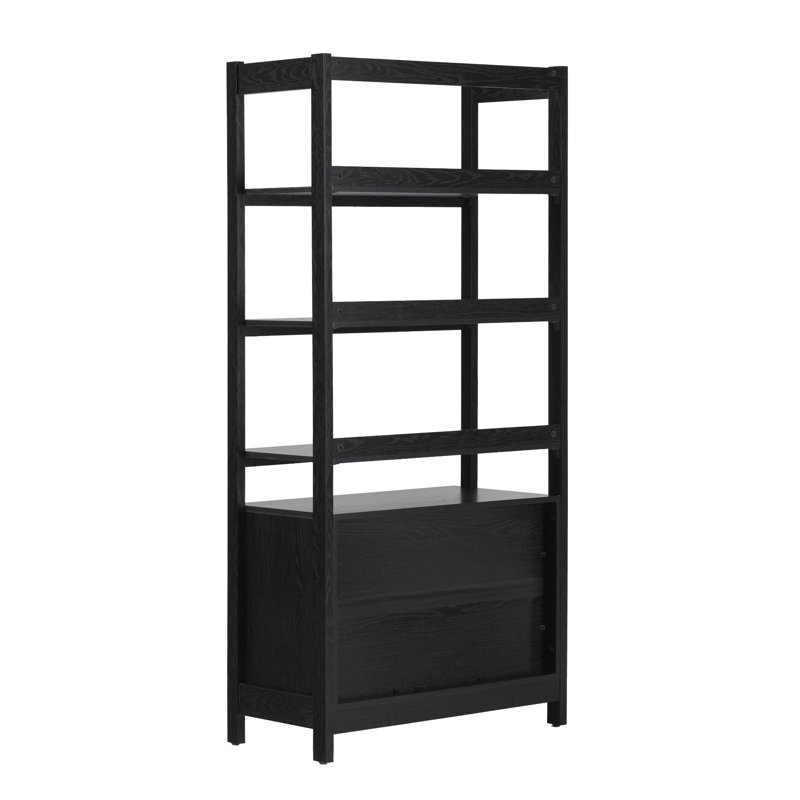 Bibliothèque Jedah H 70 "x l 33" avec rangement inférieur à 2 tiroirs, Noir, noir, noir, noir