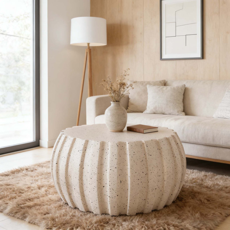 Table basse moderne et imperméable 35,43 po MgO Cement Design, Blanc