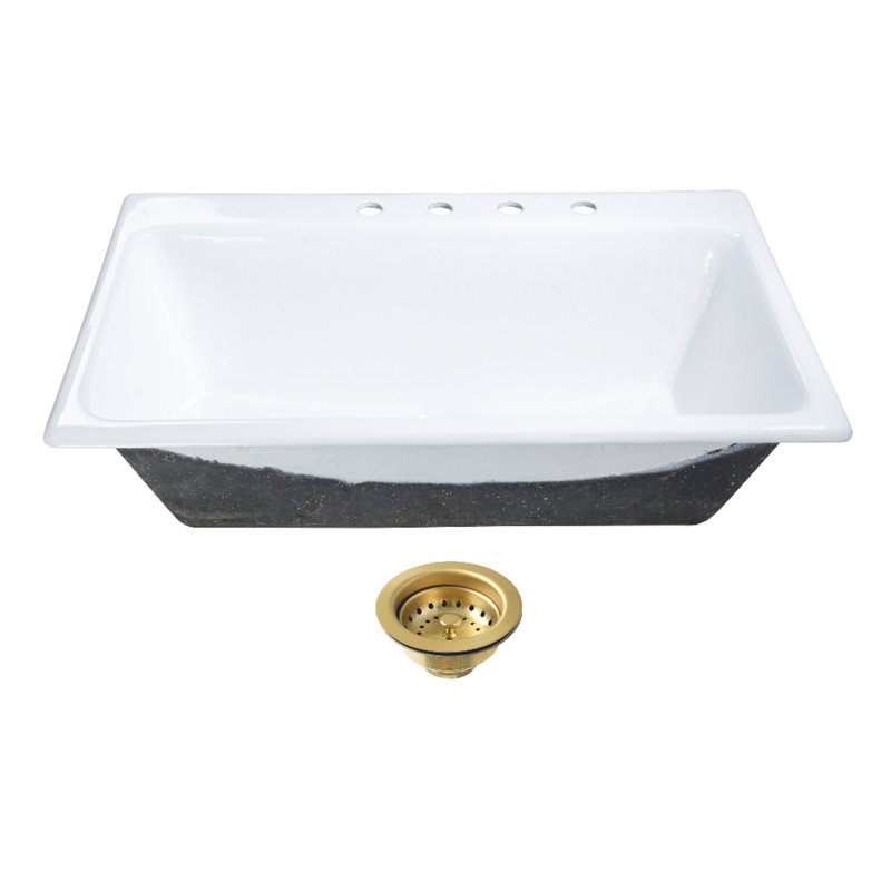 Kingston Brass Towne 36-Inch Cast Iron Self-Rimming Single Bowl Drop-In Kitchen Sink With 4-Hole Drain And Strainer