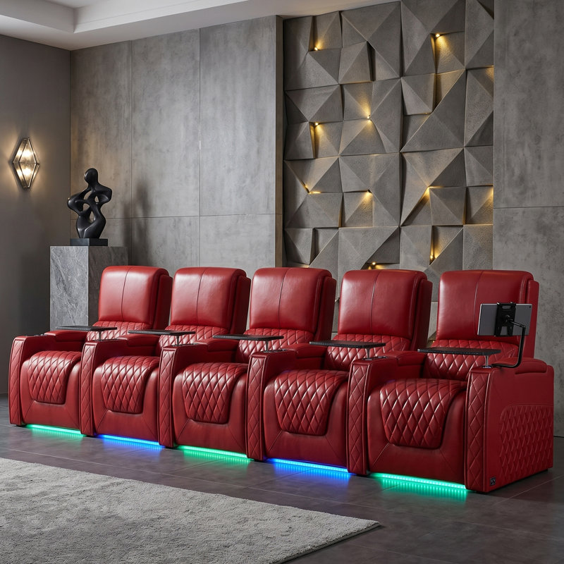 Canapé inclinable électrique Haiylee, Cuir véritable rouge
