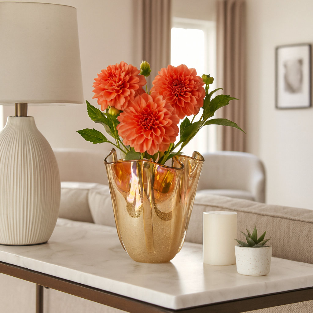 Trendan Glass Table Vase, 9" H x 10" W x 10" D, Tan