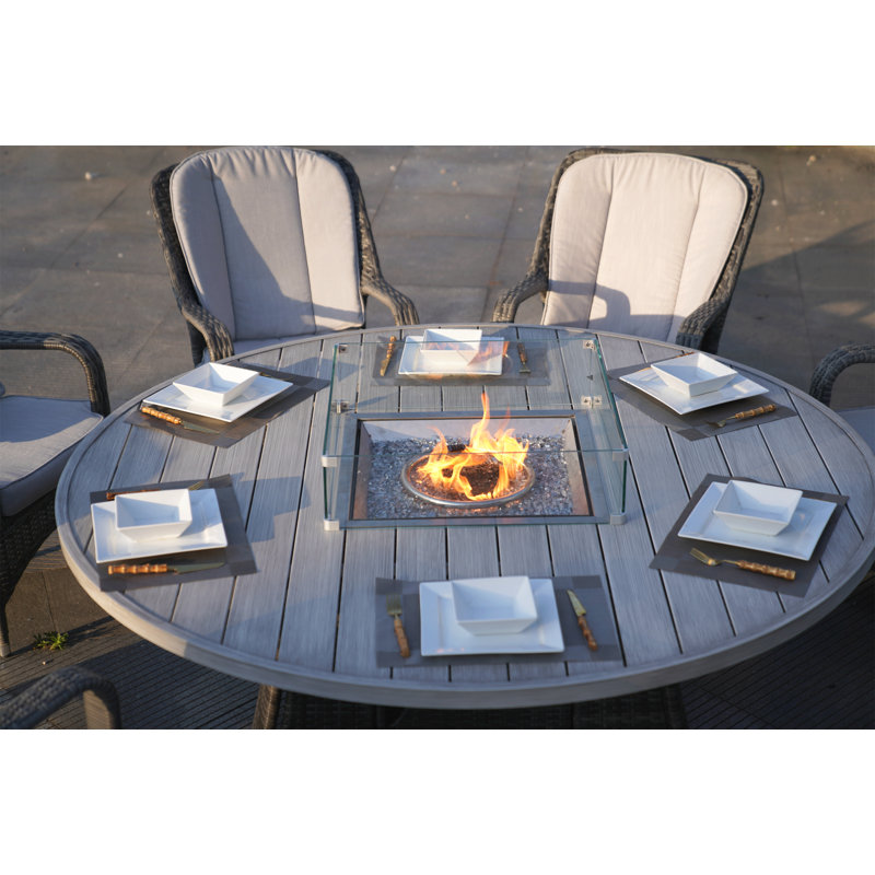 Table de foyer d'extérieur au propane en aluminium H 27,17 po x l 70,87 po avec couvercle