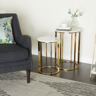Ensemble de table d'appoint en métal avec plateau en marbre
