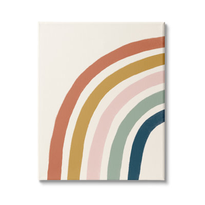 Half Arch Children's Rainbow Boho Toned Stripes Oversized Stretched Canvas Wall Art by Deborah Curiel