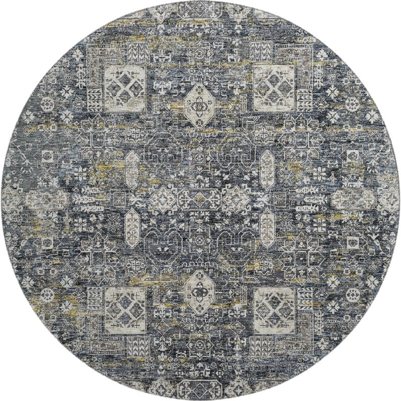 Premium Machine Washable Cerrito Charcoal Rug, Round 8'